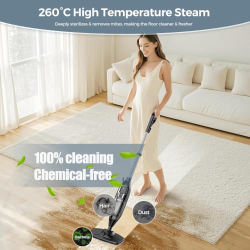 Black 12-in-1 Handheld Steam Mop & Floor Cleaner with Detachable Tank