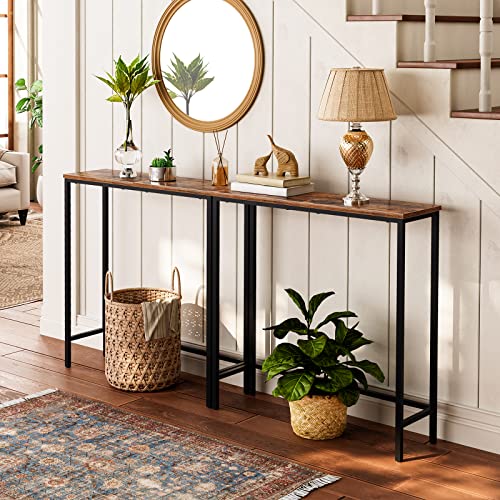HOOBRO 2 Pack Narrow Console Tables Rustic Brown & Black - 29.5" Entryway & Sofa Tables