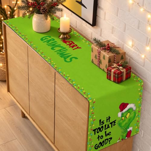 Bloss Green Monster Christmas Table Runner 13" x 120" - Festive Holiday Decor