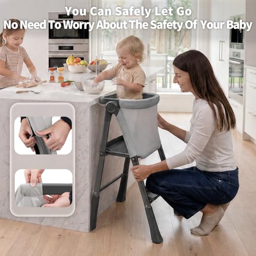 Foldable Toddler Standing Tower - Black Kitchen Step Stool for Kids 1.5-6 Years