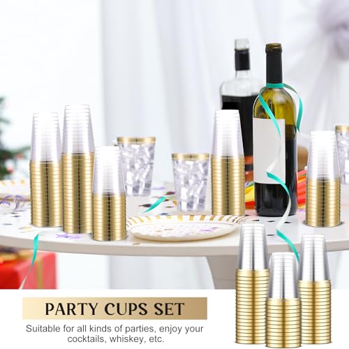 Sliner 50 Pcs Hard Plastic Cups Double Rimmed Heavy Duty Fancy Wine