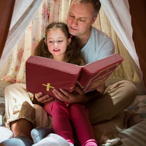 Bible Pillow Book Plush That Opens Christian Holy Bible Stuff Religious Party Favors Gifts for Kids for Christening Easter (Red)