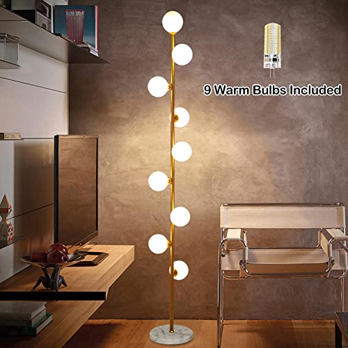 Hsyile Gold Modern Floor Lamp with 9 Lights, Cozy Elegant Living Room & Bedroom Lighting