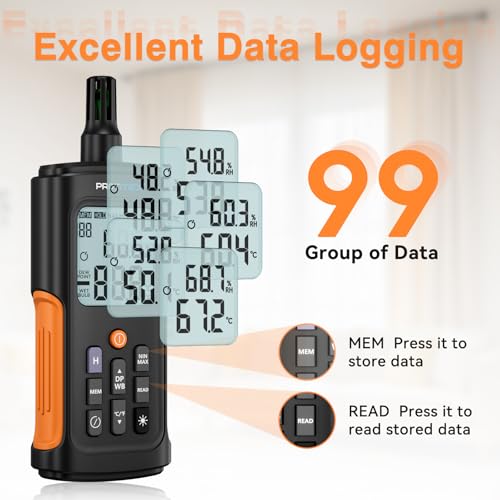 Protmex Digital Temperature and Humidity Meter with Wet Bulb & Dew Point
