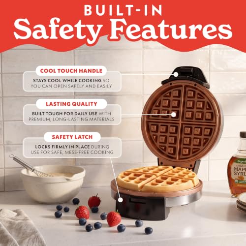 Gourmia Belgian Waffle Maker with Nonstick Ceramic Plates, Deep Pockets, Adjustable Browning