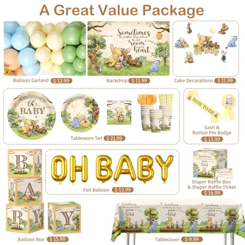 Bear Baby Shower Decorations Set for 25 Guests - Complete Party Kit with Balloons, Tableware & Backdrop