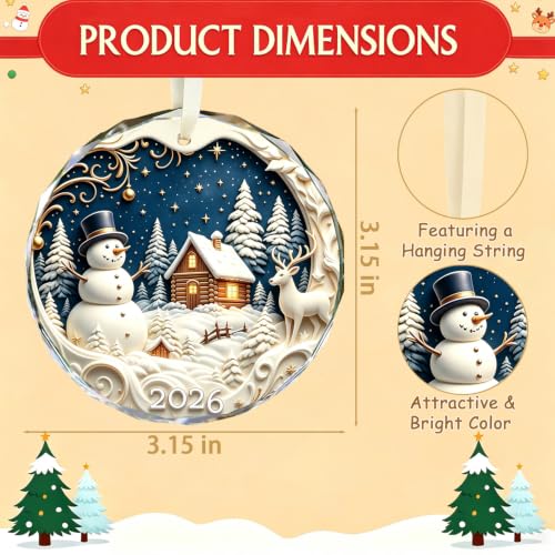 VYBRID 2026 Snowman Cabin Deer Christmas Ornament - White-Blue Variant