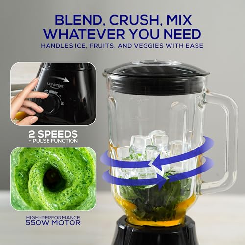 Mass Vital Blender with Glass Jar - 57 Oz, 550W Power, 3-Speed Control