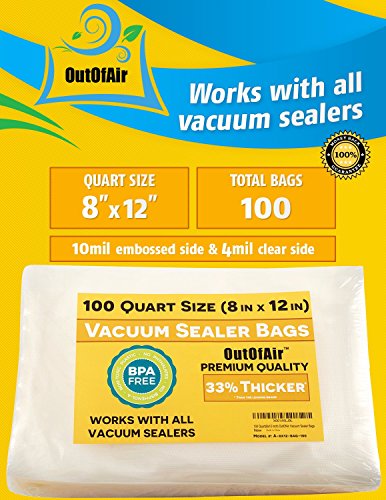 100 Quart Size Vacuum Sealer Bags - 8x12 Inches, Thick BPA-Free Food Storage