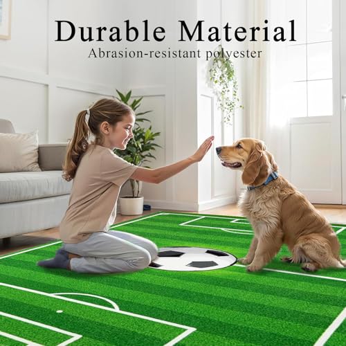 Soccer Field Rug 5x7 ft - Non-Slip Boys Bedroom Decor, Washable Kids Playroom Mat