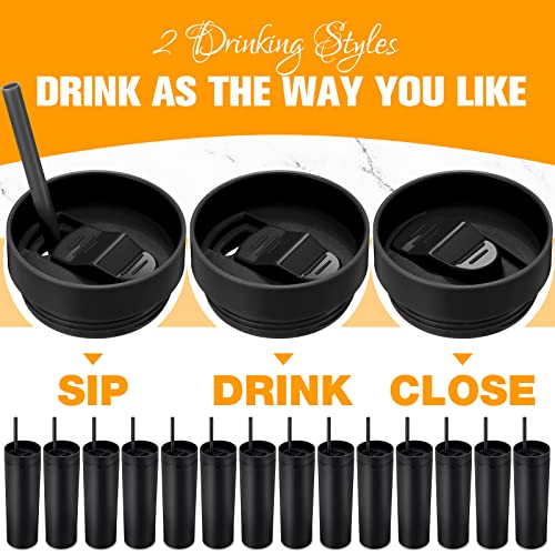 Potchen 16 oz Black Skinny Tumblers Bulk Set with Lids & Straws - 30 Pack