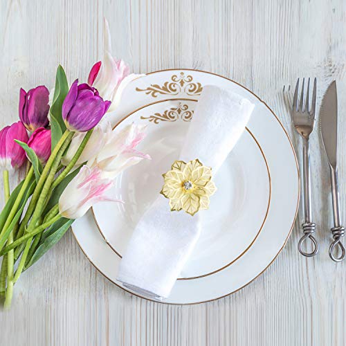 Picowe Gold Set of 12 Alloy Napkin Rings with Hollow Flower – Wedding Holiday Banquet