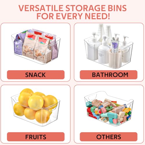 Large Clear Plastic Storage Bins - 12 Pack Pantry Organizers with Handles