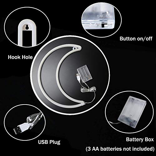 LED Warm White Moon Neon Light, Cute Neon Moon Sign,Christmas Room Decor Battery or USB Powered 5V Art LED Decorative Lights Night Lights Indoor for Home, Bedroom, Office,Dorm,Party (Warm White Moon)