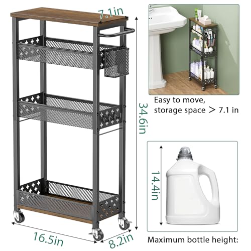 XYZLVSI Black 4-Tier Slim Rolling Storage Cart for Laundry & Small Spaces