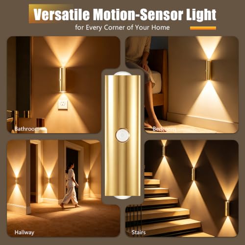 Gold Motion Sensor Wall Light - Rechargeable Magnetic Sconce with 3 Color Modes