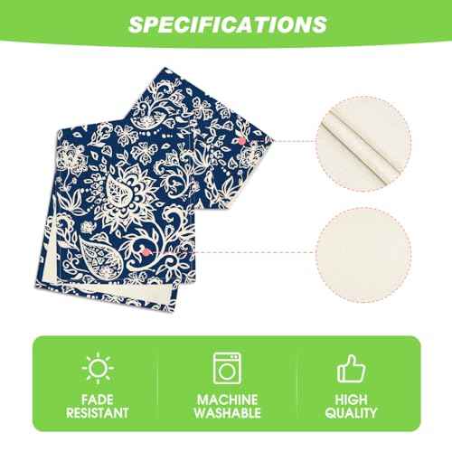 Artoid Mode Blue Floral Paisley Table Runner, Seasonal Spring Kitchen Dining Table Decoration for Home Party Decor 13x72 Inch