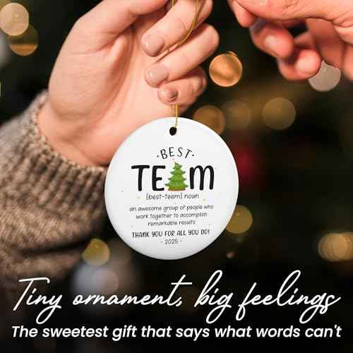 TEEZWONDER Best Team Ever Gifts - Ceramic Christmas Ornaments 2025 with Card for Christmas Tree Decorations - Office Group Gifts for Coworkers Employees Friends, Appreciation Thank You Gift Ideas