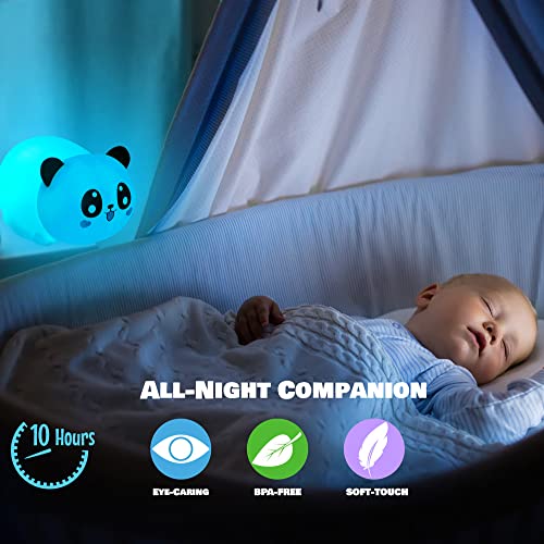 AULTRA Night Light for Kids ? 16 Color USB Rechargeable Panda Lamp for Baby Nursery, Soft Silicone Night Light, 2 Brightness Levels, 10-Hour Use, Squishy Puppy Gift for Boys & Girls