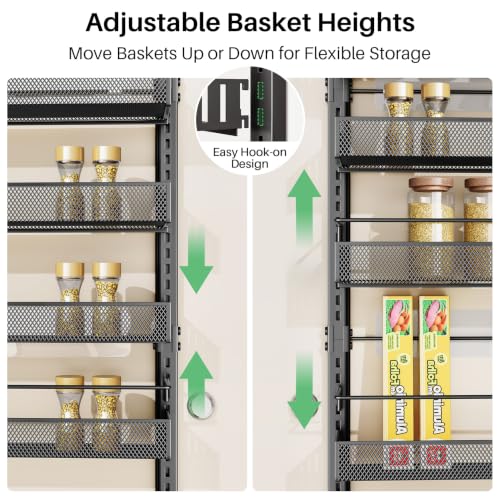 Over the Door Pantry Organizer 8 Tiers Black - Adjustable & Mesh Baskets