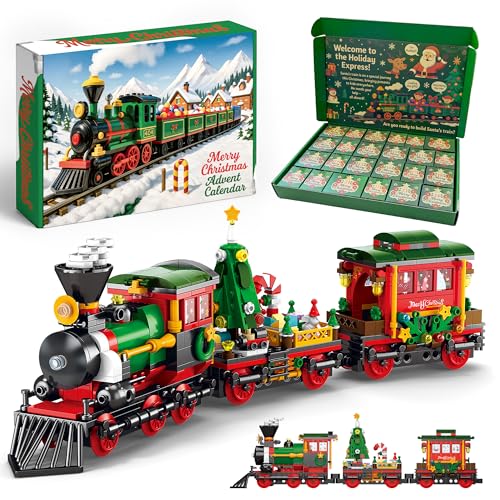 Rubypop Christmas Train Advent Calendar 2026 Building Blocks Set for Kids - Holiday Train Toy for Ages 6-12