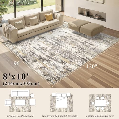 Jessibou 8x10 Gold Brown Abstract Washable Area Rug for Living Room