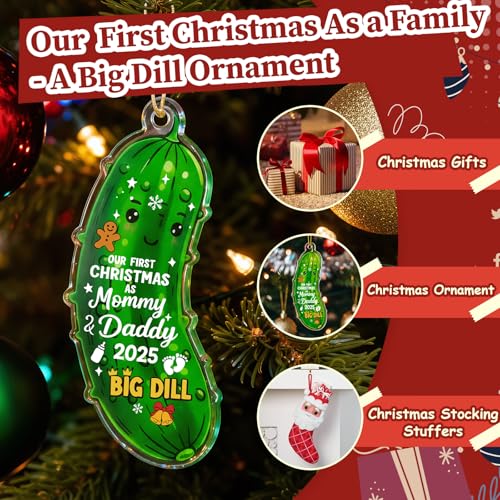 MAMAGIFTREE 2025 Our First Christmas as Mommy & Daddy Ornament - Baby's 1st Christmas Pickle Ornament, Big Dill Keepsake Gift for New Parents, Expecting Mom and Dad - Premium Glass
