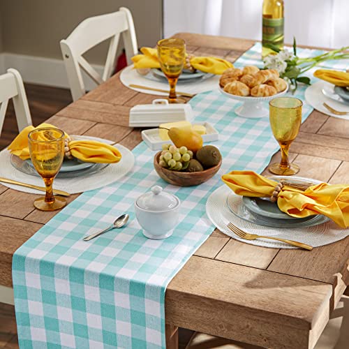 DII Fringed Check Table Runner 14x72 in Aqua – Tabletop Home Decor