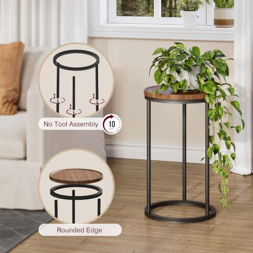 YAUKOMEL Walnut Small Round Side Table - Compact Sofa & Nightstand