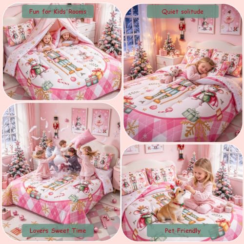 King Size Nutcracker Comforter Set by Erosebridal – Pink Gold 3D Printed Bedding