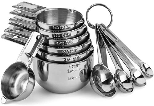 Stainless Steel Measuring Cups and Spoons Set - 11 Piece Stackable Kitchen Tools