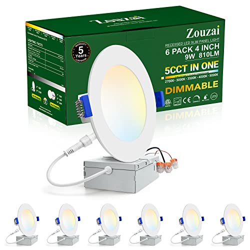 Zouzai 6 Pack 4 Inch Dimmable LED Recessed Ceiling Lights with 5CCT, 810LM, White