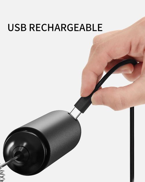 Circle Joy Rechargeable Milk Frother - Dual Coil Electric Whisk for Coffee & Matcha | Portable Black Mixer