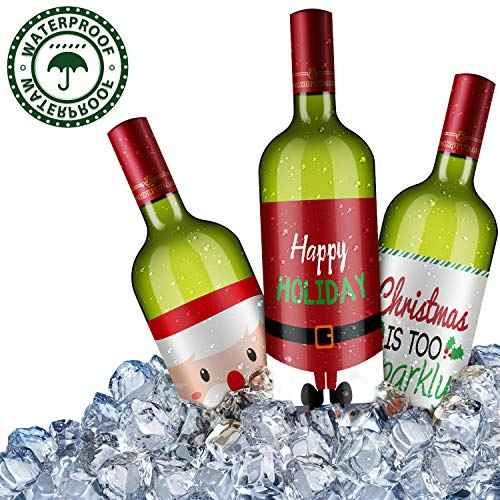 12 Pieces Christmas Wine Label Bottle Stickers Xmas Wine Bottle Cover Gift Set for Christmas Party Holiday Decor Supplies, 6 Styles (Santa Claus Style)
