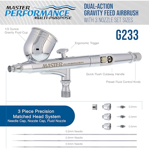 Master Airbrush G233 Performance Pro Airbrush Kit Without Hose - 3 Nozzle Sets