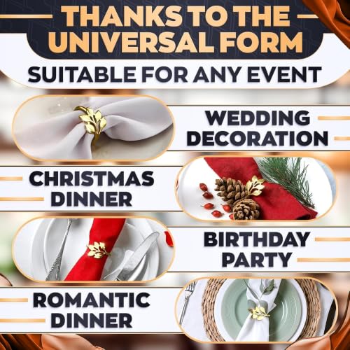 LEGLO 20 Pcs Gold Leaf Napkin Rings Set with 1.38 Inch Inner Diameter for Holiday & Wedding Decor