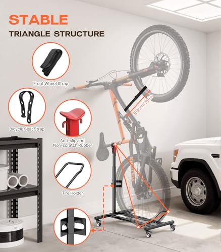 Housolution 1 Pack Vertical Bike Stand with Wheels - No Drilling, Fits Bikes Up to 29"