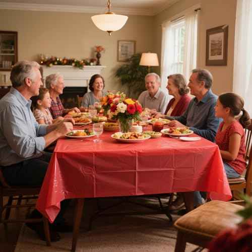Disposable Red Tablecloth 2 Pack, 54 X 108 Inch Red Plastic Table Cloths Rectangle for Birthday Party, Wedding Christmas and Valentine's Day Decoration