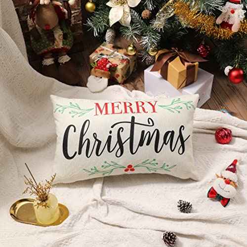 DFXSZ Merry Christmas Pillow Covers Holly Berries Lumbar Pillow Covers Outdoor Pillowcase 12x20 Inch for Home Decoration