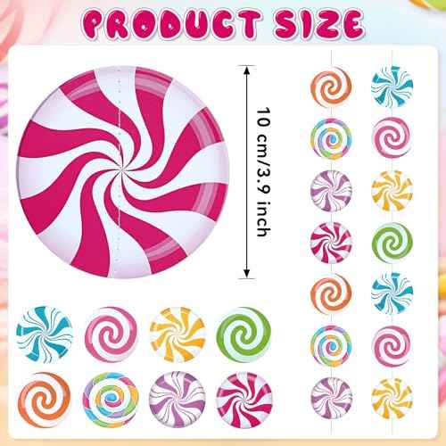 8 Pcs Candy Garland Banner, Swirl Candyland Banner, Giant Hanging Candy Garland for Birthday Sweet Lollipop Theme Baby Shower Candyland Party Decorations