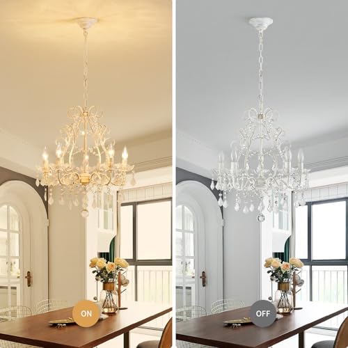 Rustic White 5-Light Crystal Candle Chandelier Pendant Ceiling Light for Bedroom Hallway Kitchen
