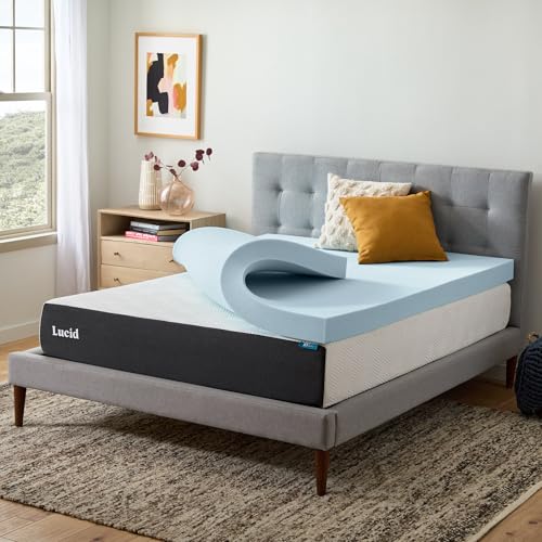 LUCID 4 Inch Blue Gel Cooling Memory Foam Mattress Topper Twin XL