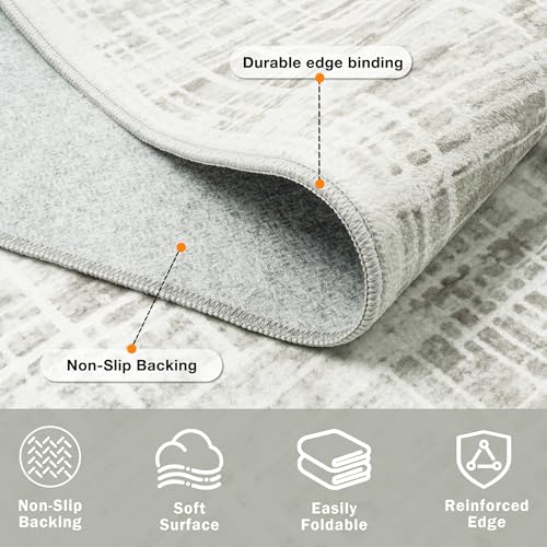 White Gray 8x10 Washable Area Rug - Non-Slip Modern Living Room & Bedroom