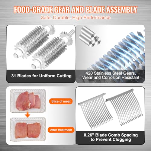 Heavy Duty Stainless Steel Meat Tenderizer Machine - 5.8" Feed Port, Manual Kitchen Tool