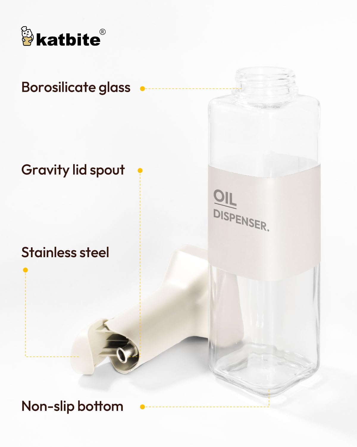 katbite 16oz Glass Olive Oil Dispenser Bottle for Kitchen Cooking - Leakproof Kitchen Essential with Precise Pouring Spout for Salad, Air Fryer, BBQ, Non-Stick Pans, Easy Refill and Use, Light Grey