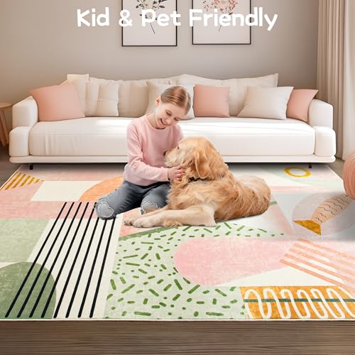 Tepook Pink 8x10 Feet Area Rug for Living Room & Bedroom - Soft Indoor Carpet