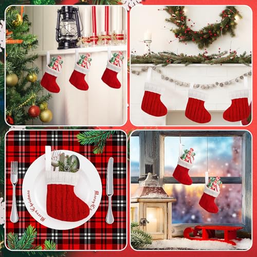 KIMOBER 12 Pcs Mini Knit Christmas Stockings,4 Inch Small Red Knitted