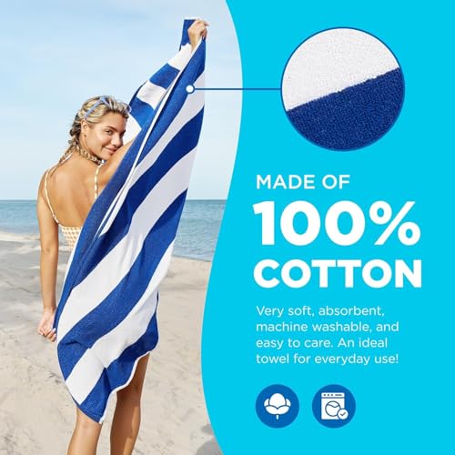 Ben Kaufman 6 Pack Oversized Striped Cotton Beach Towels - Soft, Absorbent, Quick-Drying for Adults & Kids