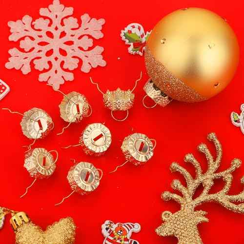 100pcs Round Christmas Ball Ornament Caps 0.71in, Ornament Tops Caps Xmas Hanger DIY Decorations Cap for Christmas Tree Ceramic Glass Porcelain Top Hanging Ornaments, Gold