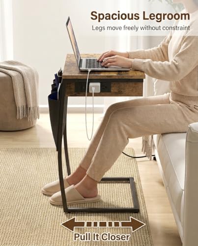 Hadulcet 28.5-Inch Tiltable TV Tray Table with Hidden Storage & Charging Station